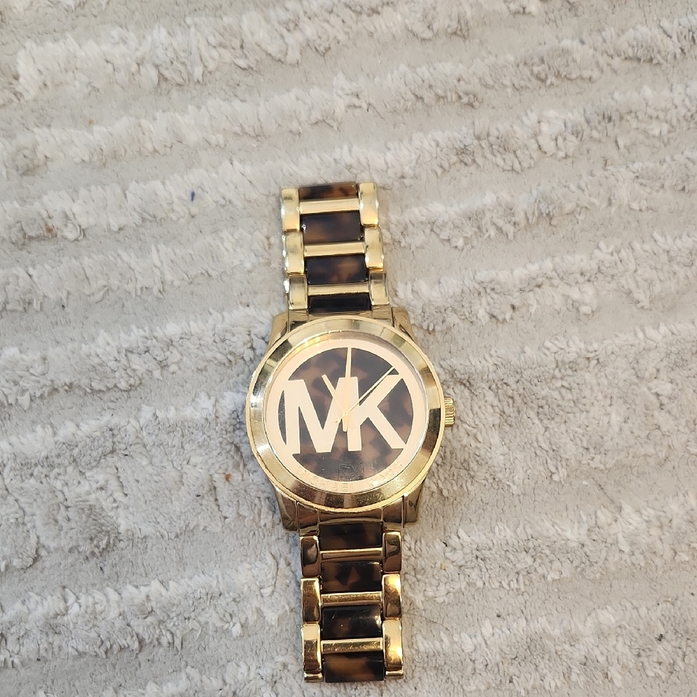 Gold and Brown MK Watch